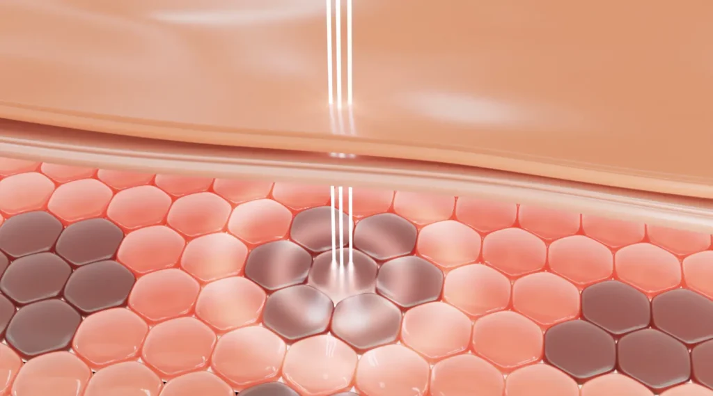 Illustration showing laser energy reaching layers beneath the skin surface.